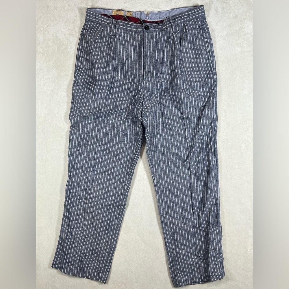 Trevero 100% Linen Classic Striped Blue Men's Chinos Pants Fits 32W 27L